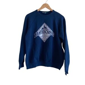 90s Beaver Canoe Crewneck Sweatshirt Woman Small  Blue Logo Streetwear FLAW